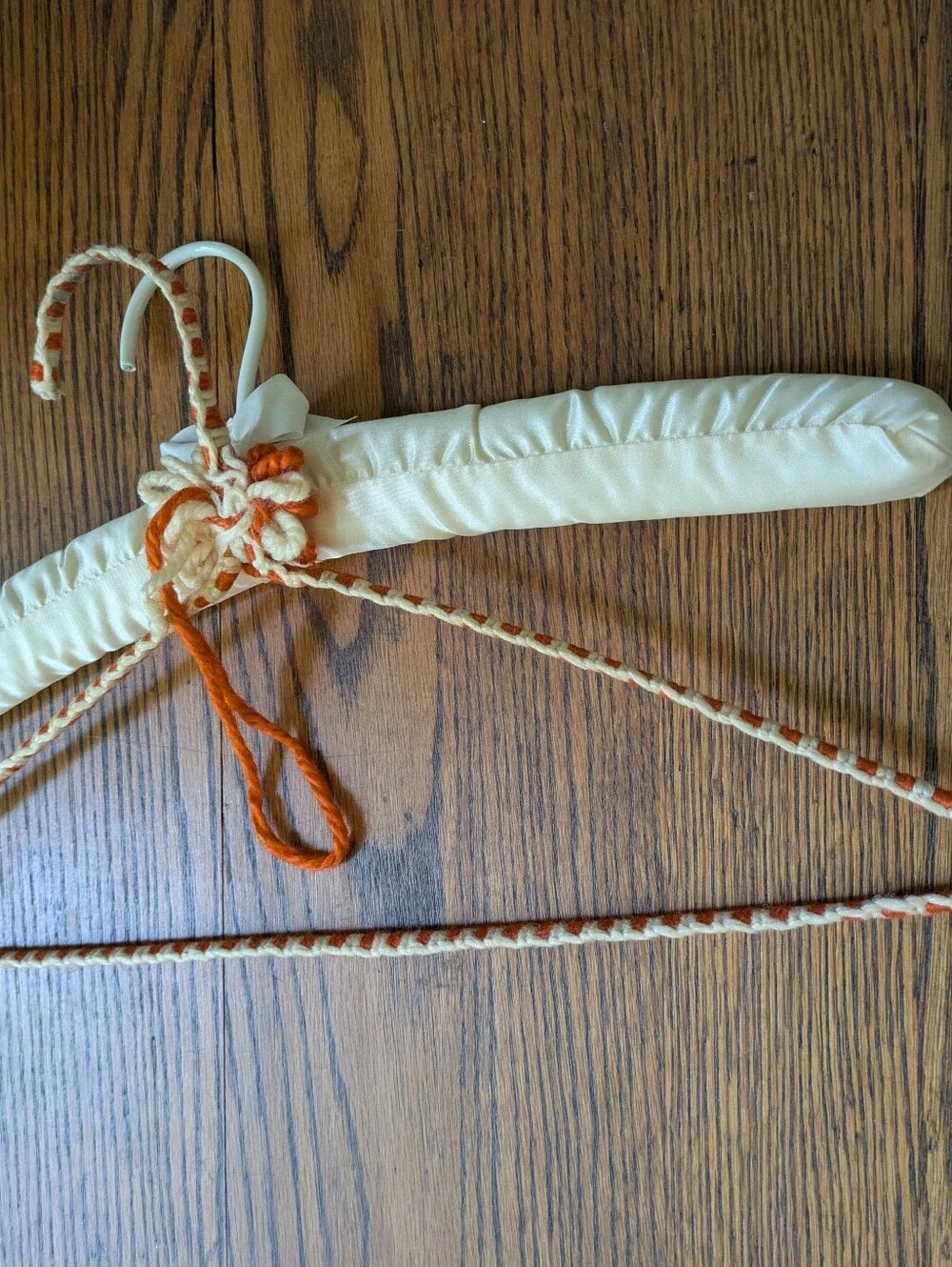 Set Of Two Clothes Hangers, 1 Hand Crocheted, 1 Padded Satin.